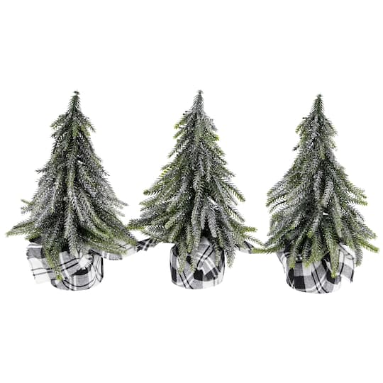 9.5" Unlit Mini Silvery Pine Downswept Artificial Christmas Tree Set By Northlight in Green | Michaels®